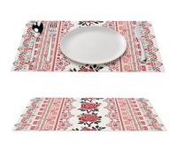 1 PCS Placemats Set Ukrainian Embroidery Style Rose Woven Placemats for Dining Table Heat Resistant Place Mats Non-Slip Washable PVC Table Mats for Party Kitchen Dining Decoration 12 X 18 Inch