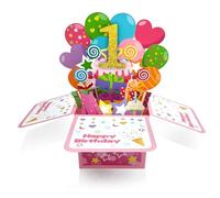 1 PCS Pop Up Happy Birthday Card 3D Box Greeting Cards Laser Hollowing Out 1-Year-Old Child, Baby Boy, Girl Gift Creativity (Pink)