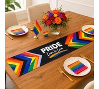 1 Pcs Pride Day Rainbow Table Runner, Love is Love Linen LGBTQ Gay Lesbian Table Cloth Kitchen Dining Table, Pride Party Home Decorations Summer Beach Cocktail Party Decor