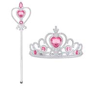 1 Pcs Princess Crown + 1 Pcs Princess Wand, Queen of Hearts, Crown Wand for Glinda, Pink Wand and Pink Crown for Princess Dress-up/Cosplay Fairy Wand Birthday Party