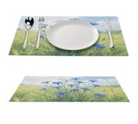 1 PCS PVC Heat Resistant Placemats 12x18 Inch Washable Non-Slip Table Mats for Dining Table, Blue Cornflowers Place Mats for Holiday Party Kitchen Dining Decor
