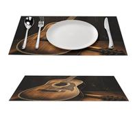 1 PCS PVC Heat Resistant Placemats 12x18 Inch Washable Non-Slip Table Mats for Dining Table, Old West Guitar Place Mats for Holiday Party Kitchen Dining Decor
