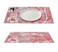 1 PCS PVC Heat Resistant Placemats 12x18 Inch Washable Non-Slip Table Mats for Dining Table, Peach Pattern Place Mats for Holiday Party Kitchen Dining Decor