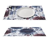1 PCS PVC Heat Resistant Placemats 12x18 Inch Washable Non-Slip Table Mats for Dining Table, Watercolor Dark Blue Pattern Place Mats for Holiday Party Kitchen Dining Decor