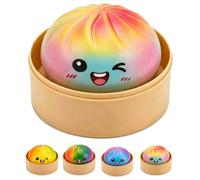 1 PCS Random Color Dumpling Squishy Desktop Ornament, Squishy Dumpling Desktop Ornament, Desktop Ornament for Office Breaks and Travel, Rainbow Speckled Dumplings, 10cm Steamer+8.5cm Dumplings