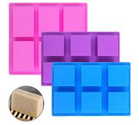 1 Pcs Rectangle & 2 Pcs Square Silicone Soap Molds, SENHAI 6-Cavity Cake Loaf Baking Pans, Chocolate Candy Ice Cube Trays Handmade DIY - Pink, Blue, Purple