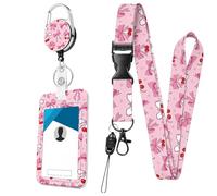 1 PCS Retractable Lanyard with Card Holder, Bow Pink Lanyard Card Holders, Id Badge Holders with Sliding Cover Teacher Lanyards with Id Holder Staff Lanyards for Worker