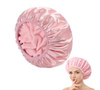 1 Pcs Reusable Shower Cap for Women, 3 in 1 Waterproof & Absorbent Hair Drying Cap, Double Layer Pattern & Solid Colour Bath Cap for Shower, Spa, Cooking & Travel (Pink)