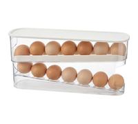 1 Pcs Rolling 2 Tier Egg Holder for Fridge, 30.3x8.5x14.2 cm Storage Egg Box, Hold 12 Eggs, Space-Saving, Ideal for Pantries, Refrigerators and Kitchen Cupboards