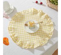 1 Pcs Ruffled Placemats Table Mats Plaid Gingham Decorative Washable Round Place Mats For Farmhouse Home Kitchen Dining Holiday Party Table Decor