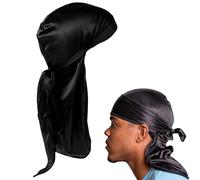 1 PCS Silky Satin Durag,Long Tail Durag,Silky Durag,Breathable Pirate Headwraps Cap Wrinkle Free Satin,Premium Silk Du Rags for Men & Women With Long & Wide Tails for Waves,Braids & Locs(Black)