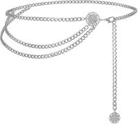 1 Pcs Silver Sunflower Body Jewelry, Adjustable Multi-Layer Metal Accessory, Stylish Unisex Waist Adornment, Elegant Belly Chain for Men and Women