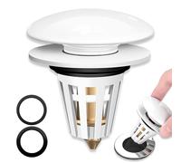 1 Pcs Sink Plug, Brass Bounce Core Push-Type Drain Plug, Pop up Drain Stopper Filter, Universal Bathroom Sink Plug, Ceramics Sink Stopper, for Washbasin Bathroom and Kitchen Basin (33-40mm White).