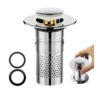 1 Pcs Sink Plug, Brass Bounce Core Push-Type Drain Plug, Pop up Drain Stopper Filter, Universal Sink Plug, 304 Stainless Sink Stopper, for Washbasin Bathroom and Kitchen Basin (33-40mm Silvery).
