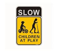 1 Pcs Slow Children At Play Warning Sign Durable Metal Pre-Drilled Wall Mount Multifunctional Safety Street For Neighborhoods(40x30cm)