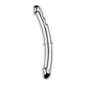1 Pcs Stainless Steel Double-Ended Dildo G-Spot Massage Anal Plug Stimulate Wand Fetish Dildo Solid Metal Curved Dual Ended White One Size