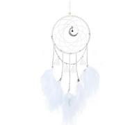 1 Pcs Star Moon Handmade Dream Catcher, Decorative with Feathers, for Vintage, Wedding, Home, Decorations (White + No Light)