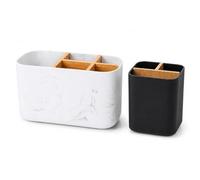 1 Pcs Toothbrush Holder for Bathroom, 3 or 5 Compartment Countertop Organiser with Bamboo Divider, Marble White or Black, Random Style