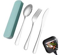 1 Pcs Travel Cutlery Set Exquisite Travel Cutlery Set with Case Nordic Green Set of 3 Knife Spoon Fork Reusable Travel Cutlery Suitable for Camping Picnic School Office Everyday Use