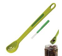 1 Pcs Two-in-One Long Handle Olive Spoon and Pickle Fork,Green Plastic Jar Spoon with Fork for Olives,Pickled Onions,Canned Fruits and Other Small Foods,Kitchen Tool(Green)