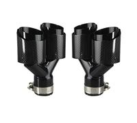 1 Pcs Universal Car Carbon Fibre Tail Throat Silencer Length Black Y-Shaped Double Out Twill Glossy Exhaust Muffler Tip(76.2mm-101mm-Left)