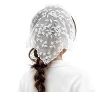 1 Pcs White Elegant Lace Bandana, Flower Triangle White Lace Headscarf, Triangle Mesh Hair Scarf for Sweet Girls Camping Taking Photo, Fashion Hair Bandana for Caps