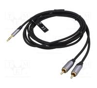 1 pcs x VENTION - BCNBK - Cable, Jack 3.5mm 3pin plug,RCA plug x2, 8m, black, Øc