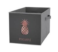 1 PCSquare Oxford Cloth Storage Basket Bin Foldable Organizer with Handles, Waterproof Laundry Hamper 10.6"x10.6"x10.6" Print Gold Glittering Rose Pineapple Glossy Exotic Fruit on Dark Brown