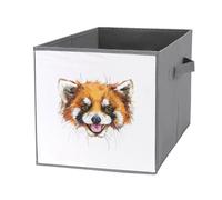 1 PCSquare Oxford Cloth Storage Basket Bin Foldable Organizer with Handles, Waterproof Laundry Hamper 10.6"x10.6"x10.6" Print Watercolor Red Panda Head with Mouth Open and Tongue on White