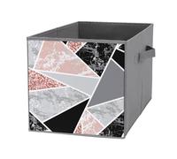 1 PCSquare Oxford Cloth Storage Basket Bin Foldable Organizer with Handles, Waterproof Laundry Hamper 10.6"x10.6"x10.6" Print Marble with Geometric Triangle Shapes and Pink Glitter Diamond