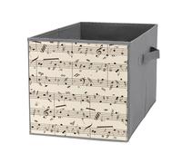 1 PCSquare Oxford Cloth Storage Basket Bin Foldable Organizer with Handles, Waterproof Laundry Hamper 10.6"x10.6"x10.6" Print Retro Music Notes Black Ink Hand Drawn Icons Artistic Style