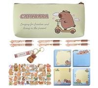1 Pencil Case, 6 Pens, 4 Sticky Notes, 50 Stickers and 1 Pendant, Capybara-Themed Stationery, Cute and Interesting Stationery, School Supplies