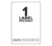 1 Per Page/Sheet, 200 Sheets (200 Sticky Label), iSOUL White Blank Matt Self-Adhesive A4 Address Shipping Labels Stickers, Laser Inkjet Compatible L7167/J8167 Printer Paper, 199.6 X 289.1 mm JAM Free