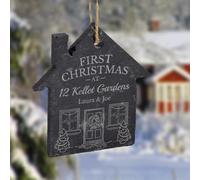 1 Personalised Customised First Christmas At Home Xmas Festive House Shaped Slate Bauble Tree Gift Decoration Ornament Present 70mm PTS Personalised