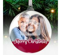 1 Personalised Customised Merry Christmas Xmas Festive Upload Your Own Photo Image Colour Choice Picture Acrylic Bauble Tree Gift Decoration Present 80mm PTS Personalised