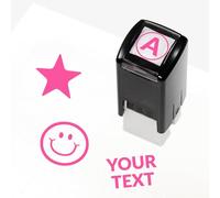 1 Personalised Customised Stamper Stamp Loyalty Packaging Impression for School Small Business Club 10MM Primary Teaching Services (Pink)