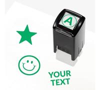 1 Personalised Customised Stamper Stamp Loyalty Packaging Impression for School Small Business Club 10MM Primary Teaching Services (Black) (Green)