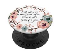 1 Peter 5 7 Pink Blue Christian Bible Verse Quote for Women PopSockets Swappable PopGrip