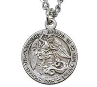 1" Pewter Saint Michael the Archangel Medal | 24" Chain | Catholic Necklace | Patron Saint of Police and Military Members | Great Religious Gift | Made in USA, Metal, No Gemstone