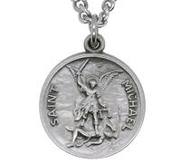 1" Pewter Saint Michael the Archangel Medal | 24" Chain | Catholic Necklace | Patron Saint of Police and Military Members | Great Religious Gift | Made in USA, Metal, No Gemstone
