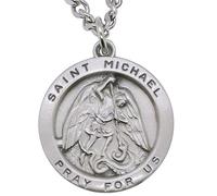 1" Pewter Saint Michael the Archangel Medal | 24" Chain | Catholic Necklace | Patron Saint of Police and Military Members | Great Religious Gift | Made in USA, Metal, No Gemstone
