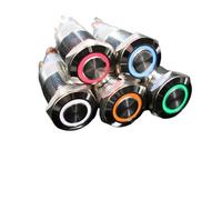 1 piece 12mm Waterproof Locking Flat Round Stainless Steel Metal Button Switch Colorful LED Light Shining Car Horn Auto Lock(Red,24V)