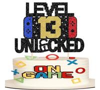 1 Piece 13 Video Game Cake Decoration Gaming Level 13 Unlocked Birthday Cake Decoration 13th Game Consoles Cake Topper for Game Console Theme Anniversary Boys Girls Birthday Party Cake Decorations
