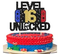 1 Piece 16 Video Game Cake Decoration Glitter Game Consoles Level Unlocked 16th Cake Decoration 16th Gaming Cake Topper for Anniversary Boys Girls Video Game Theme Birthday Party Cake Decorations
