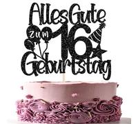 1 Piece 16th Birthday Cake Decoration Happy 16th Birthday Cake Decoration Balloon Hat Pattern Cake Topper for Boys Girls 16th Party Cake Decoration Black