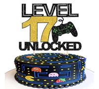 1 Piece 17th Video Game Cake Decoration Glitter Gaming Level Unlocked 17th Birthday Cake Decoration Game Consoles Cake Topper for Game Console Theme Boys Birthday Party Cake Decorations
