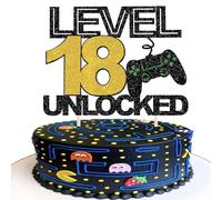 1 Piece 18th Video Game Cake Decoration Glitter Gaming Level Unlocked 18th Birthday Cake Decoration Game Consoles Cake Topper for Boys Girls Game Console Theme Birthday Party Cake Decorations