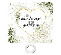 1 Piece 200x180cm Wedding Banner with 6m Ribbon, Personalized Heart Cutouts, Wedding Sheet Games for Bride and Groom, Wedding Party Decorations.