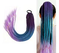 1 - piece 24 - inch Long Purple - colored Braided Ponytail Extension with Rubber Bands, Ideal for Crazy Day, Rainbow - hued, Women, Girls & Kids