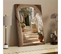 1 Piece 30x40cm Greek-Inspired Archway Stone Staircase Olive Tree Canvas Wall Art, Canvas Paintings, Poster and Prints, Wall Picture for Living Room, Bedroom, Dining Room, Office（with Inner frame）
